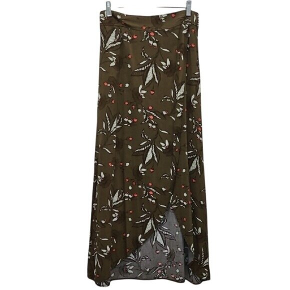 Express Floral Wrap Pull On Maxi Skirt Size Small Olive Green Careerwear Office - Picture 1 of 9